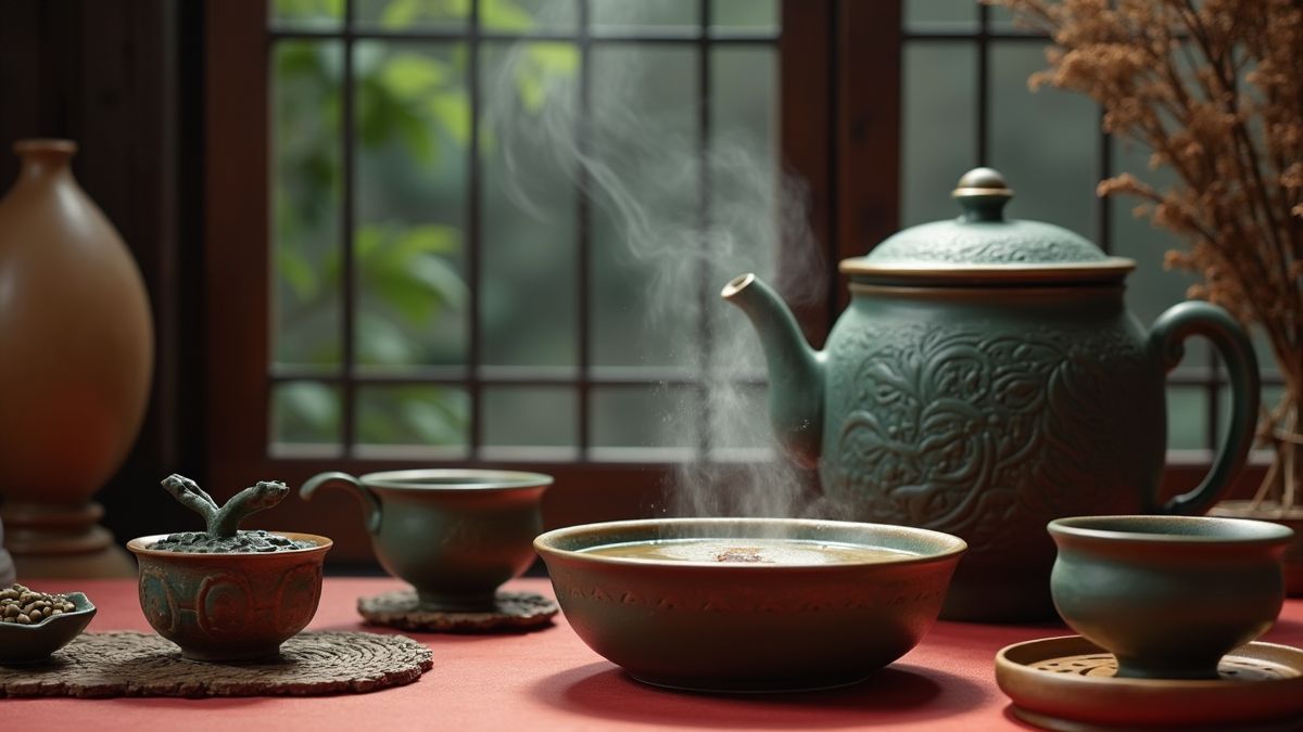 Een oude Chinese theeceremonie met traditionele elementen.