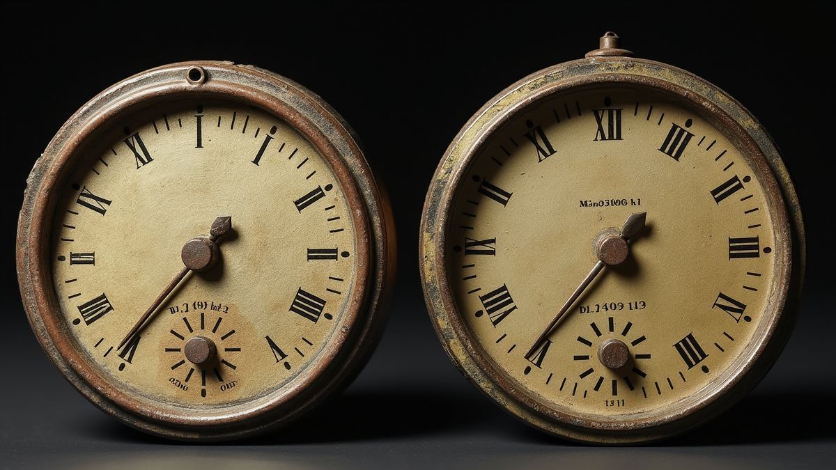 Een oude odometer uit de Han-dynastie naast een moderne auto-odometer