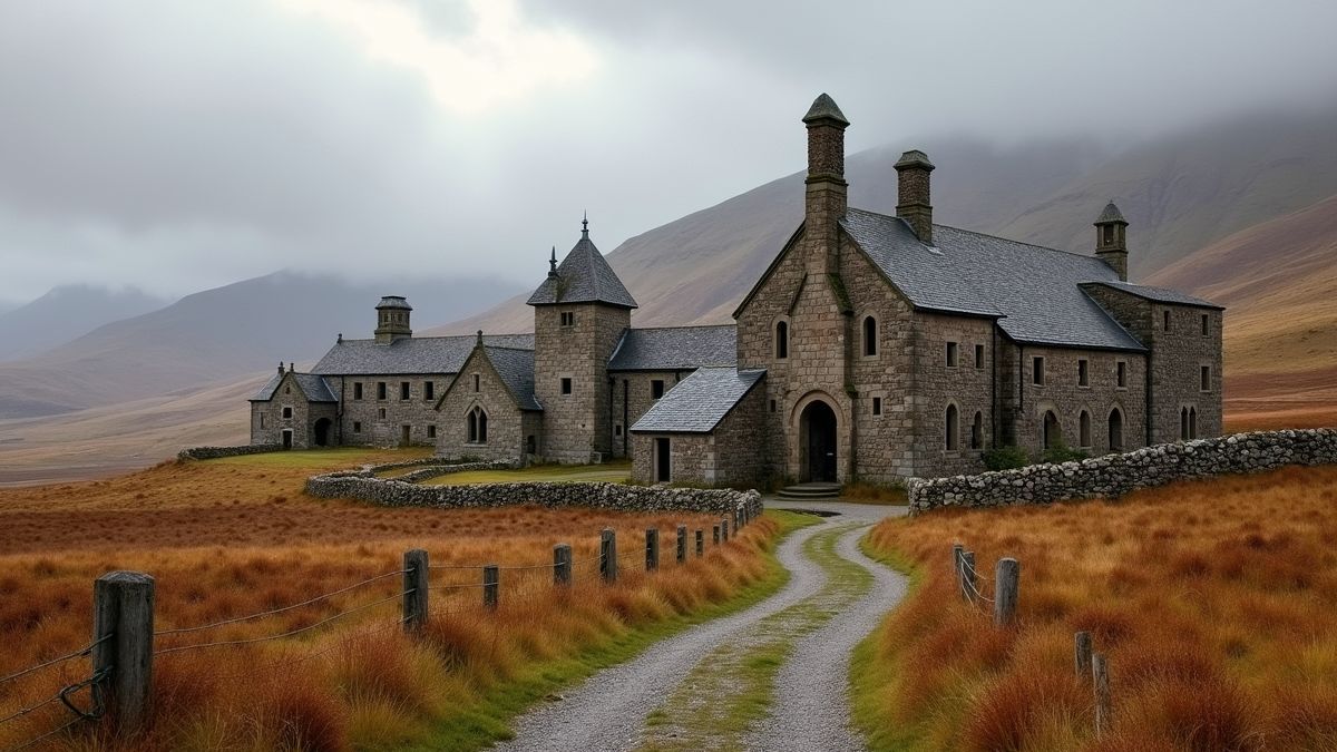 Een oude Schotse distilleerderij in een schilderachtig landschap