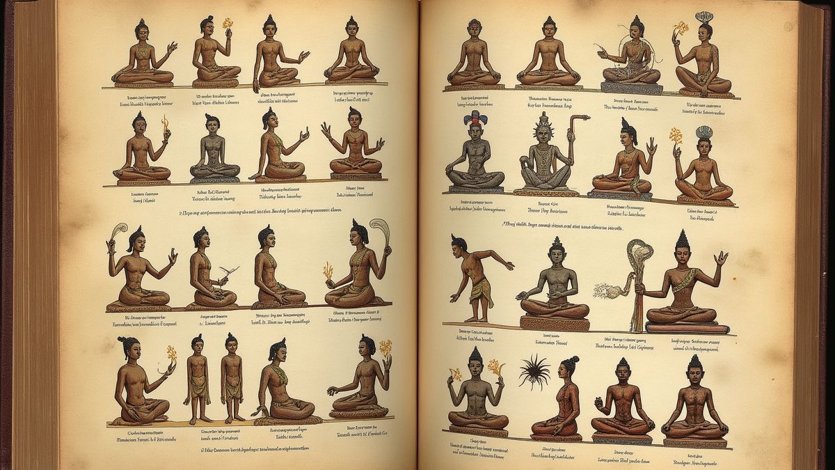 Een oude tekst die meditatiepraktijken uit verschillende culturen illustreert.