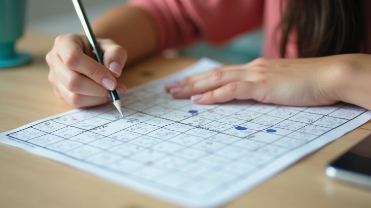 Een persoon die een Sudoku puzzel oplost met een potlood in de hand.