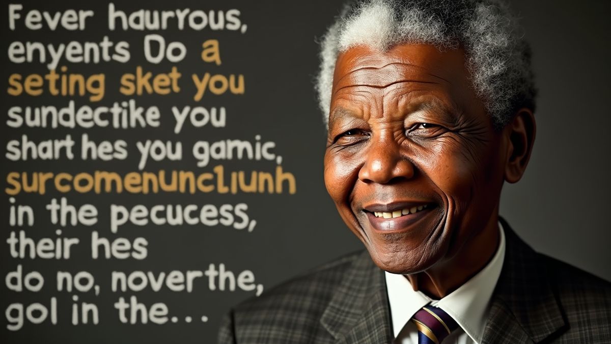 Een portret van Nelson Mandela met wijze woorden eromheen.