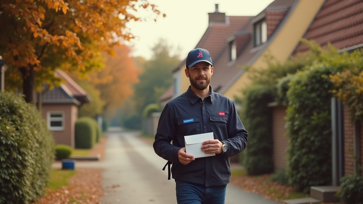 Een postbode die post levert in een pittoresk Belgisch dorp.