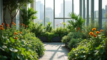 Een prachtig groen dakterras met verschillende planten en bloemen