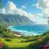 Een prachtig landschap van Hawaii met culturele symbolen