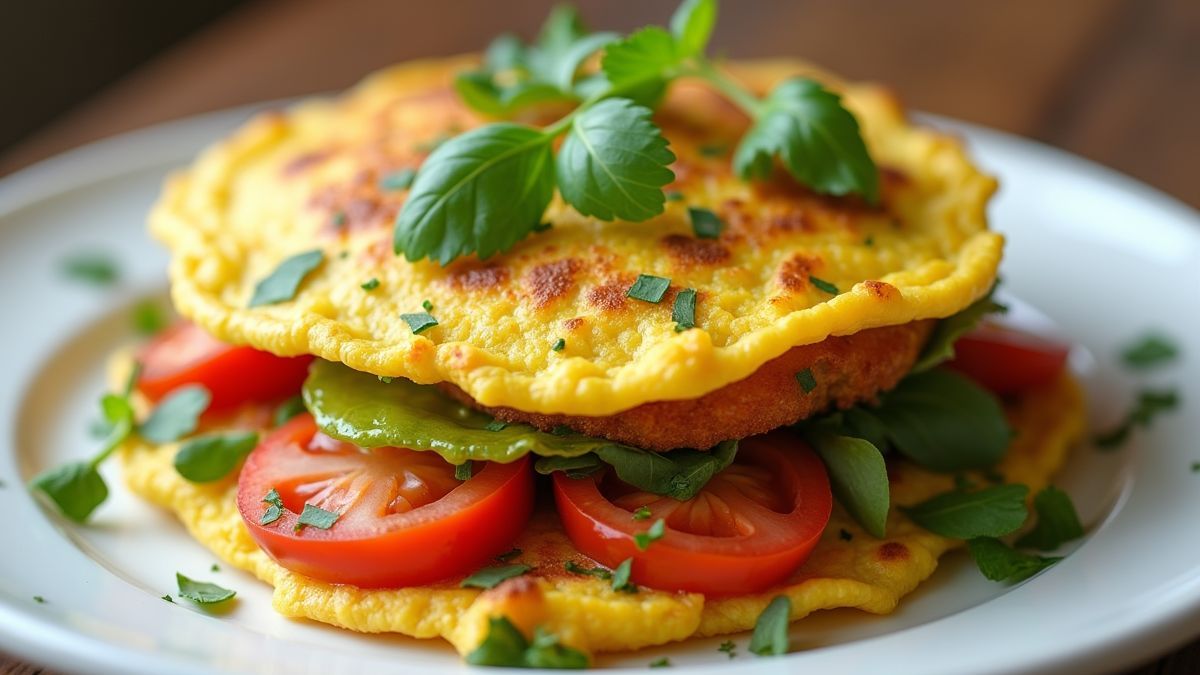 Een prachtig ontbijt met een groenteomelet.