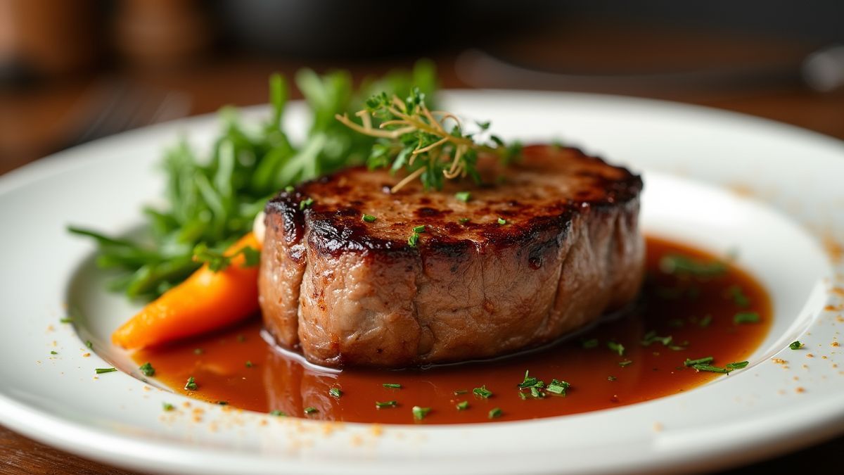 Een prachtig opgemaakte filet mignon met groenten ernaast