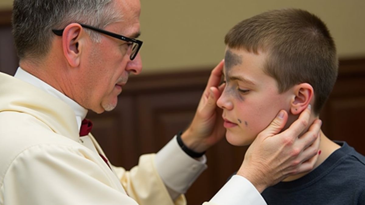 Een priester deelt askruisjes uit aan parochianen.
