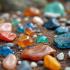 Een schilderachtige buitenomgeving met een verscheidenheid aan kleurrijke stenen en mineralen