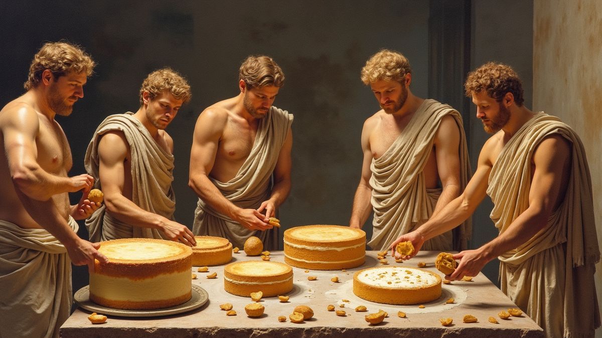 Een schilderij dat bakpraktijken in de Griekse oudheid uitbeeldt.
