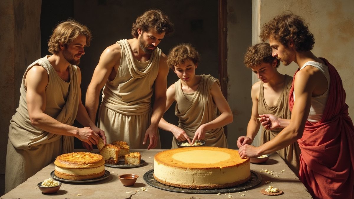 Een schilderij dat bakpraktijken in de Griekse oudheid uitbeeldt.