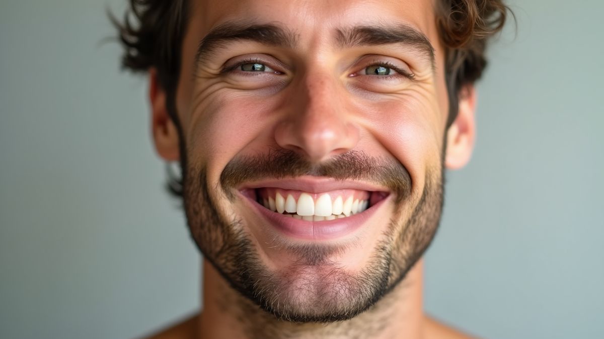 Een schoon en blij gezicht zonder baard.