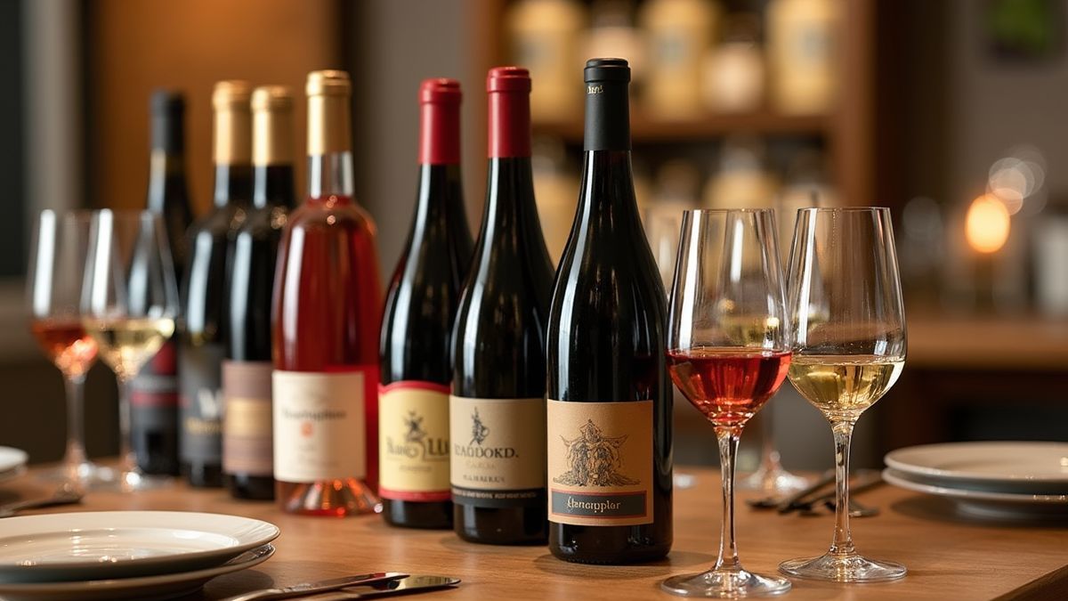 Een selectie Belgische wijnen op een elegante eettafel