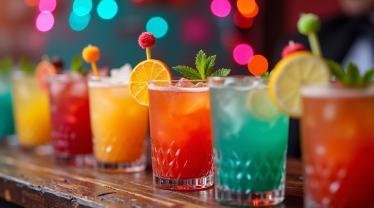 Een selectie van feestelijke cocktails op een tafel.