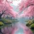 Een serene Japanse tuin met kersenbloesems.