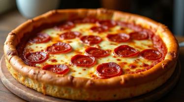 Een smakelijke Chicago-stijl deep dish pizza met rijke toppings.