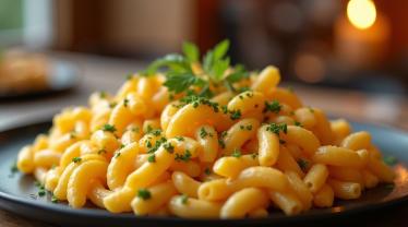 Een smakelijke macaroni met kaas op een bord