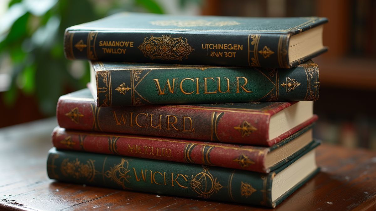 Een stapel boeken van Gregory Maguire gerelateerd aan Wicked