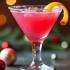 Een stijlvol glas gevuld met een roze Cosmopolitan-cocktail met een sinaasappelschil als garnering.