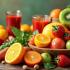 Een tafel vol met kleurrijk fruit en groenten, symbool voor vitamine C