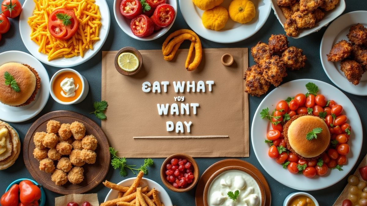 Een tafel vol met verschillende heerlijke gerechten voor Eet Wat Je Wilt Dag.
