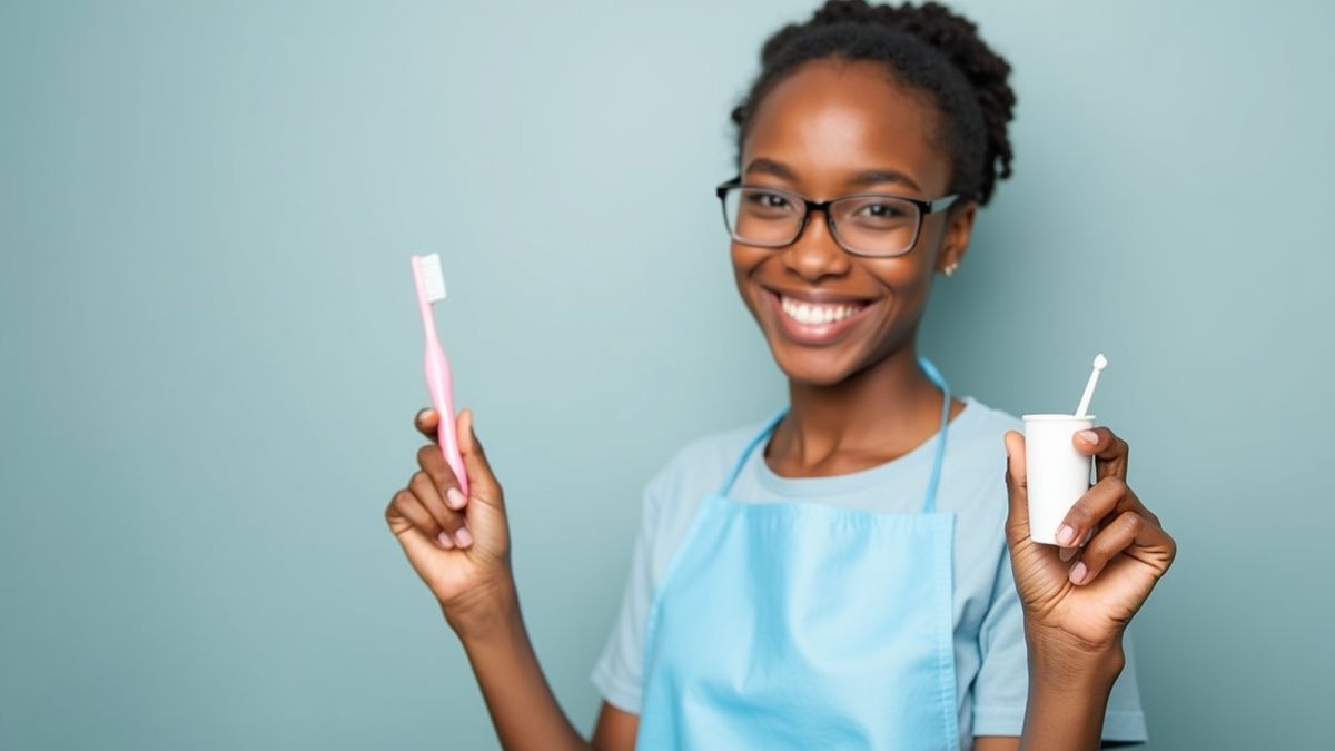 Een tandarts die een tandenborstel en tandpasta vasthoudt, glimlachend