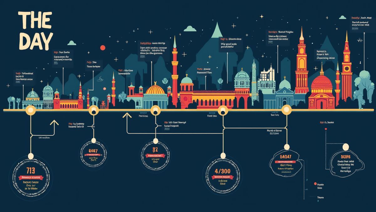 Een tijdlijninfographic die de geschiedenis van de dag toont