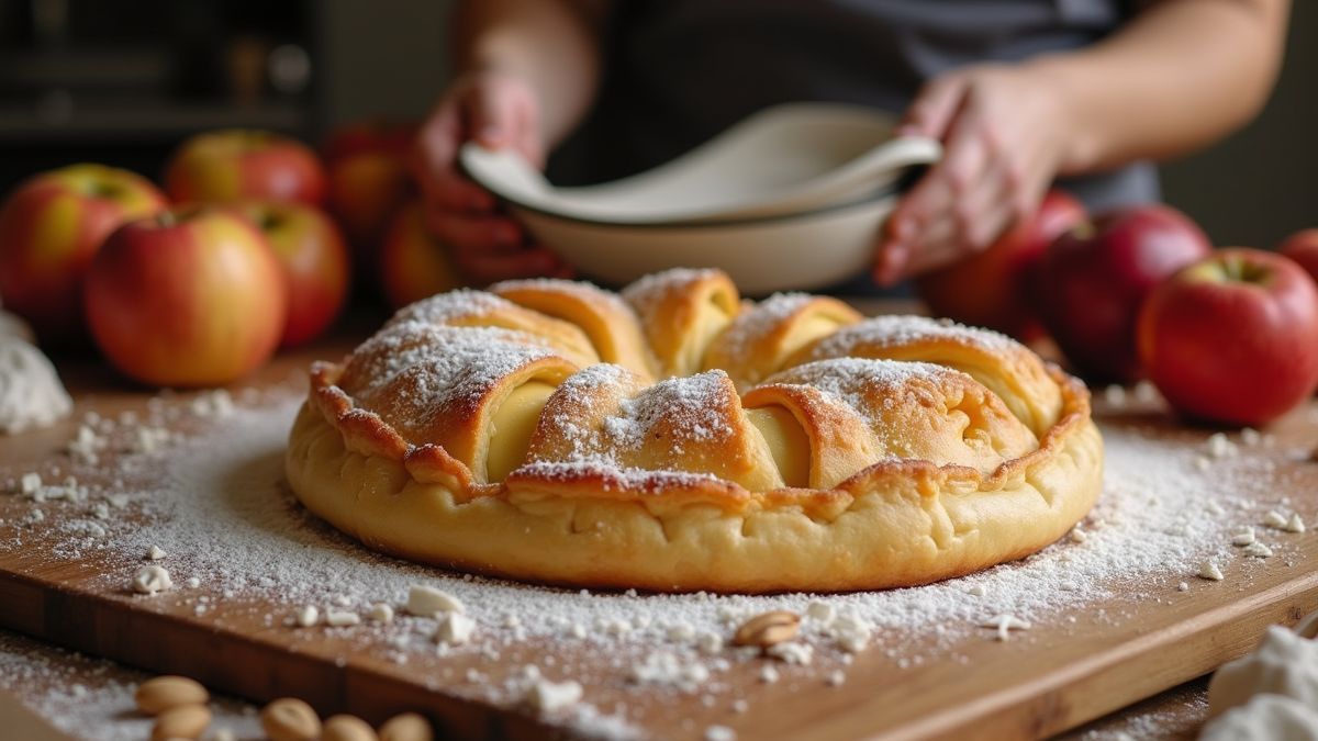 Een traditionele appelstrudel in voorbereiding in de keuken