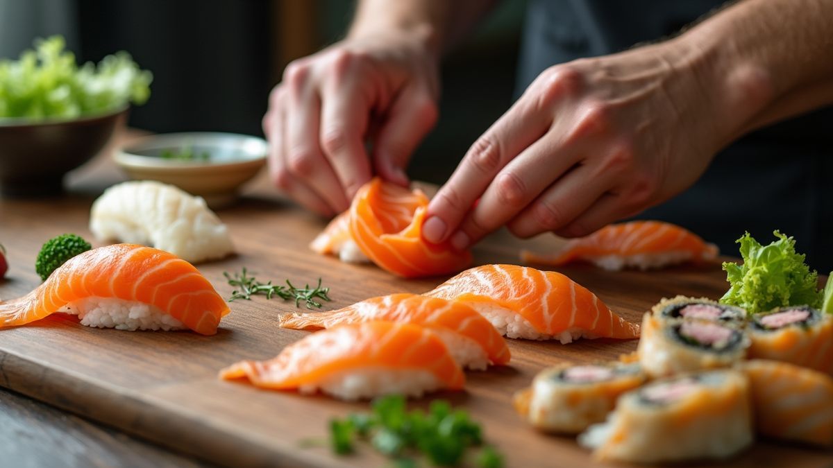 Een traditionele Japanse sushi chef aan het werk