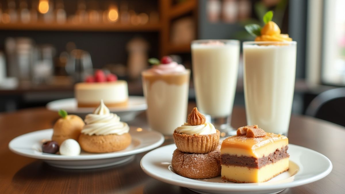 Een trendy café met melkgebaseerde desserts.