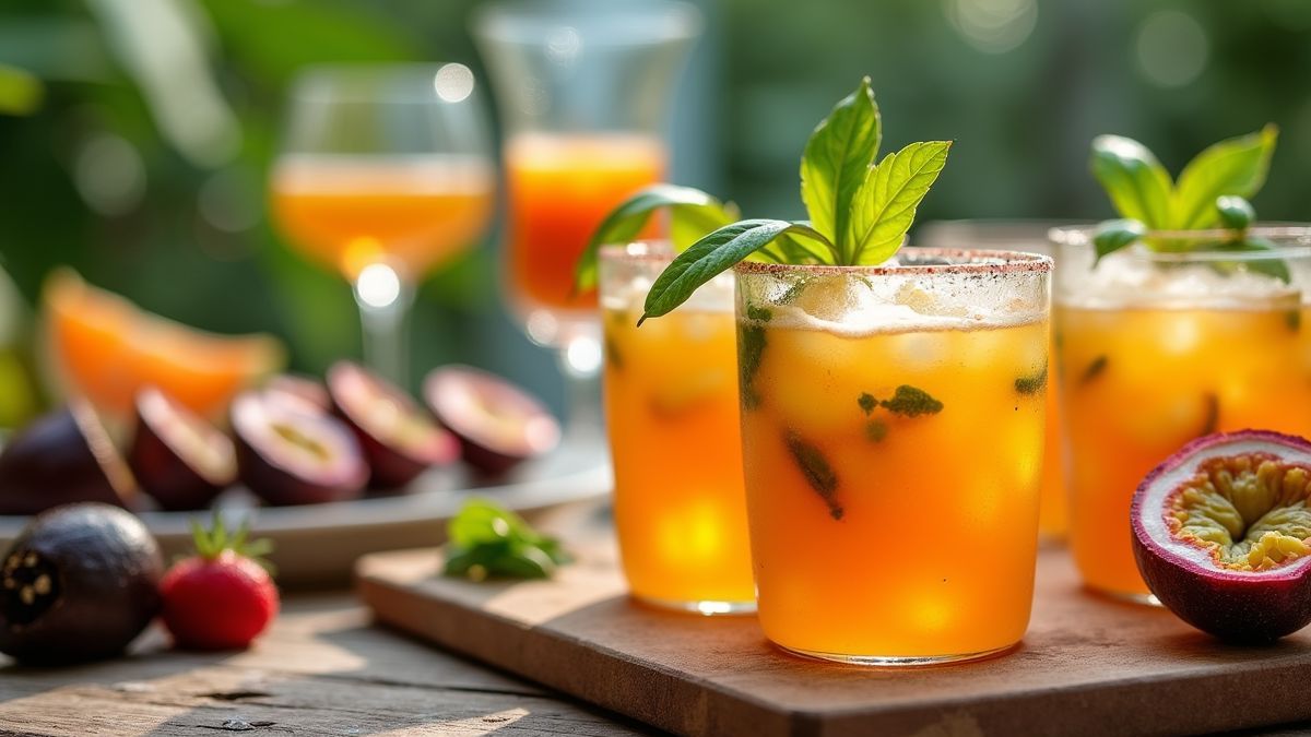Een tropisch themafeest met passievruchtcocktails en desserts.