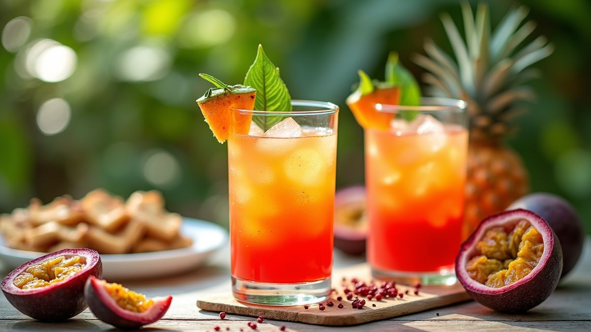 Een tropisch themafeest met passievruchtcocktails en desserts.