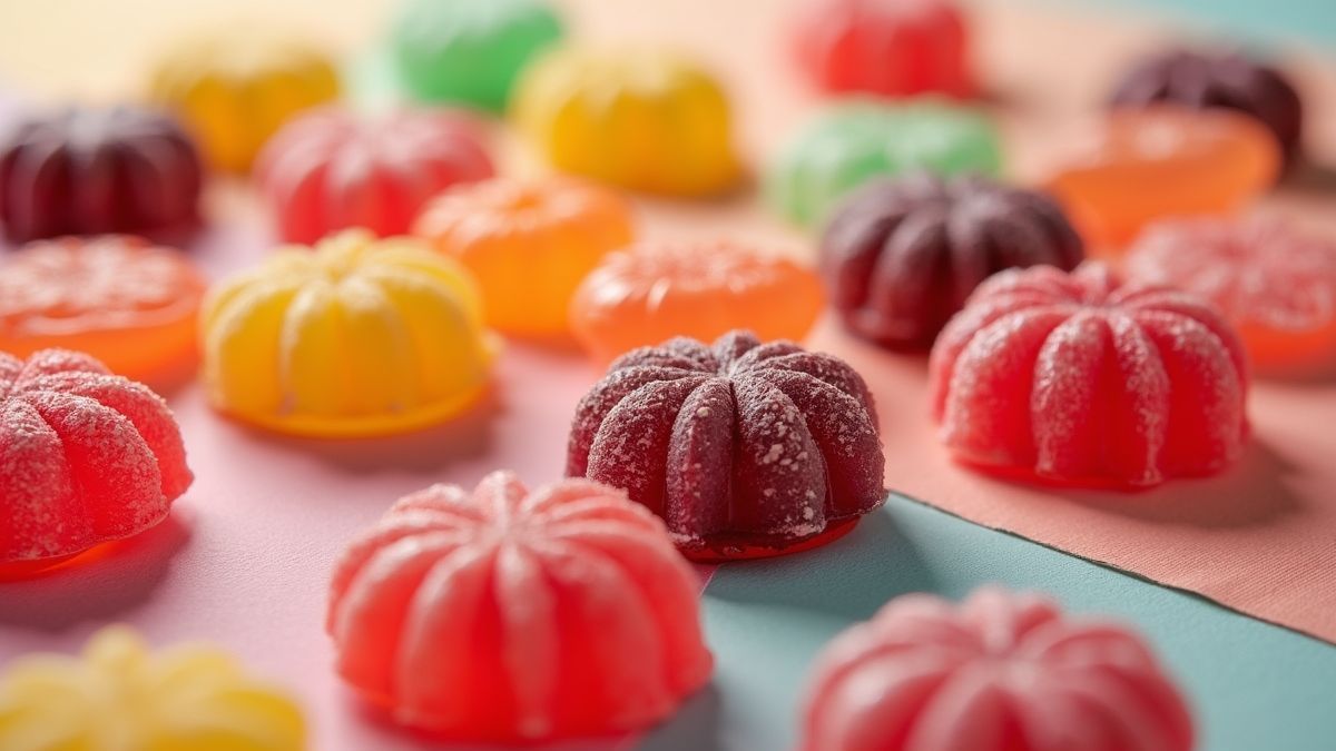 Een verscheidenheid van dropjes op een kleurrijke achtergrond
