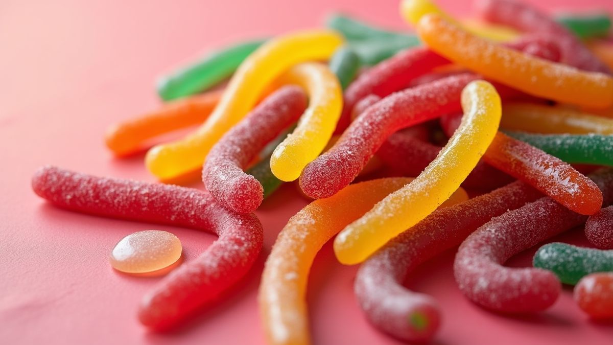 Een verscheidenheid van dropjes op een kleurrijke achtergrond
