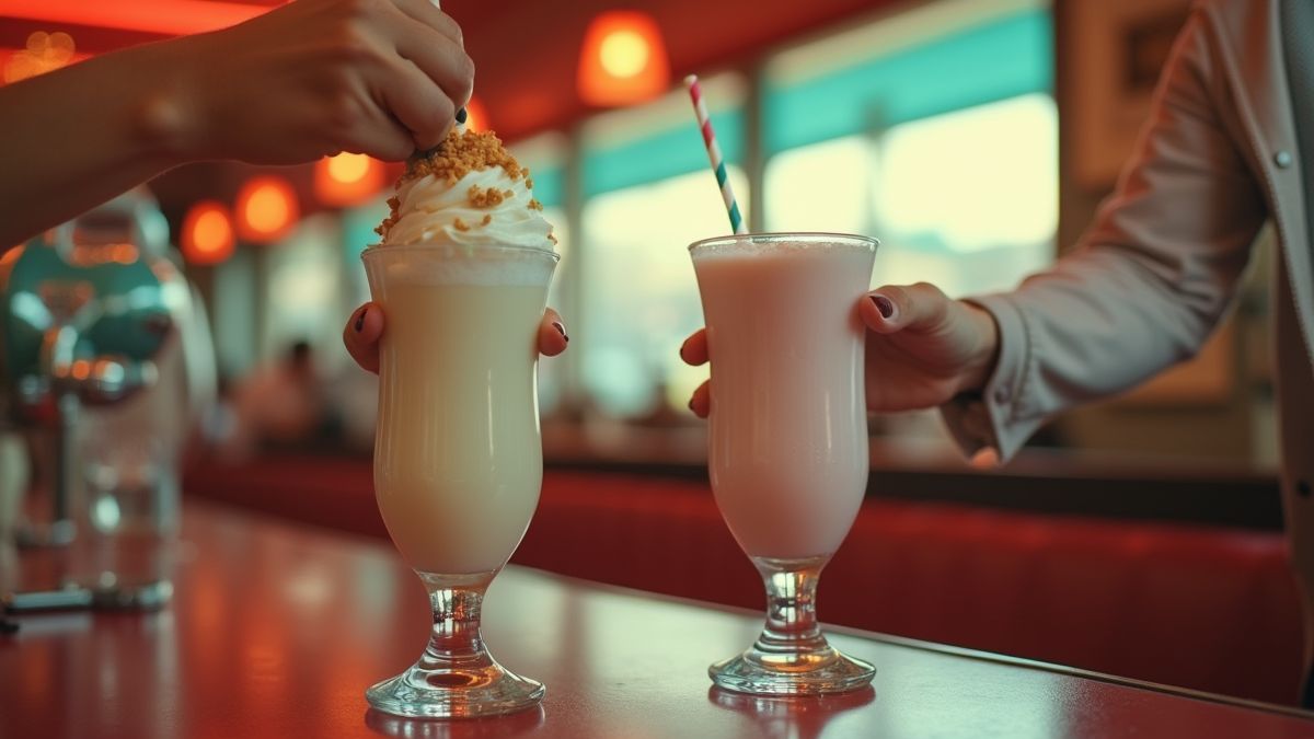 Een vintage diner met geserveerde milkshakes
