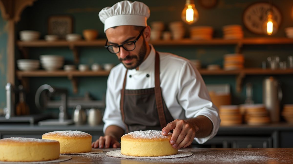 Een vintage Italiaanse patissier bereidt een sponscake