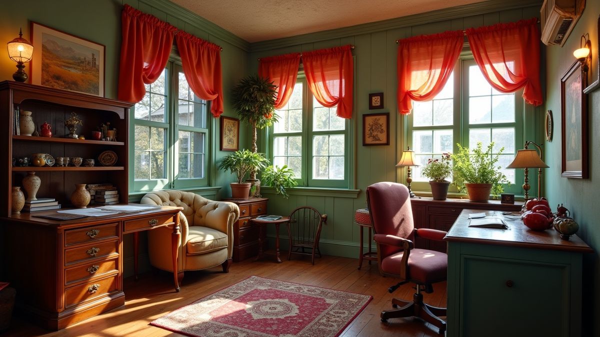 Een vintage kantoor van een matchmaker met hart-thema decoraties.