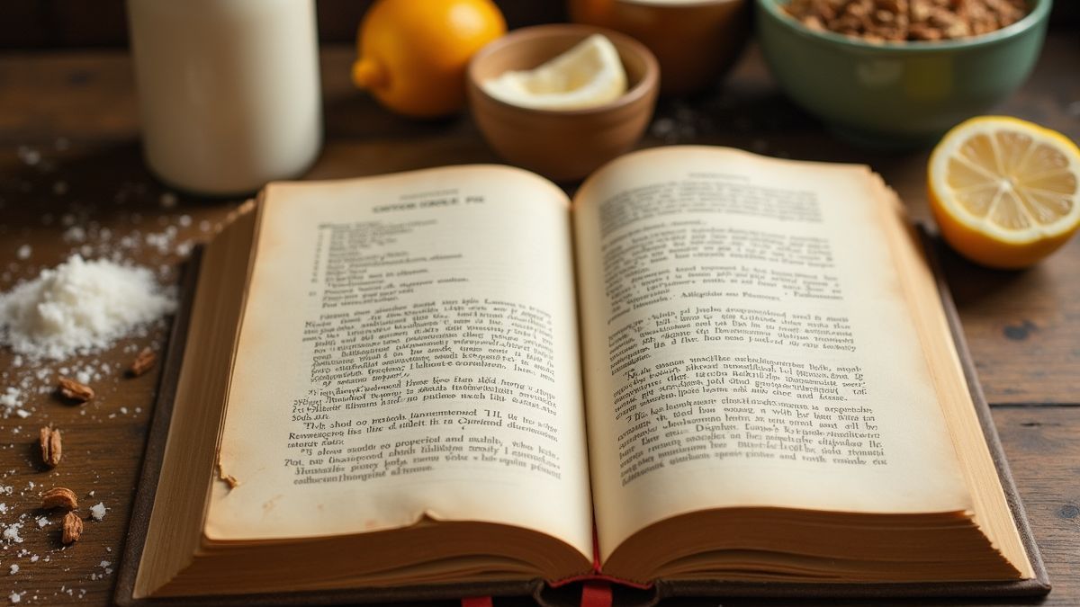 Een vintage kookboek met een recept voor kokosroomtaart