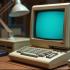 Een vintage Macintosh-computer op een bureau.