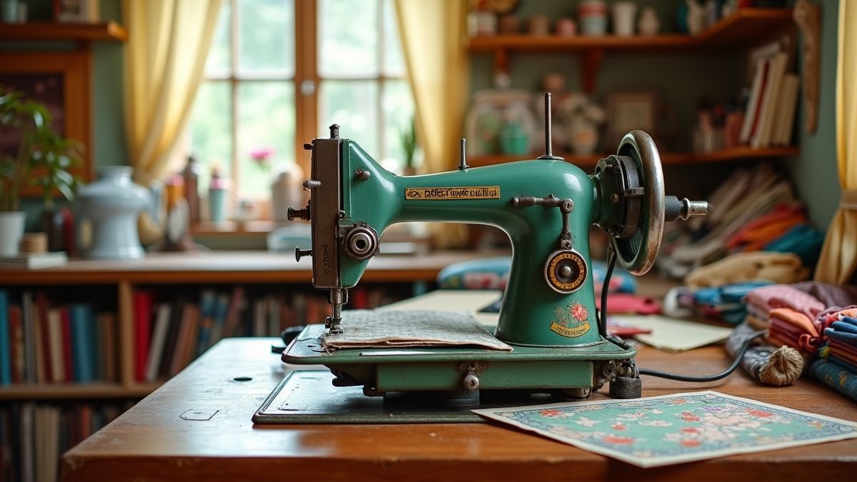 Een vintage naaimachine in een gezellige thuiswerkplaats