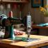 Een vintage naaimachine op een houten tafel