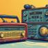 Een vintage radio en moderne uitzendapparatuur