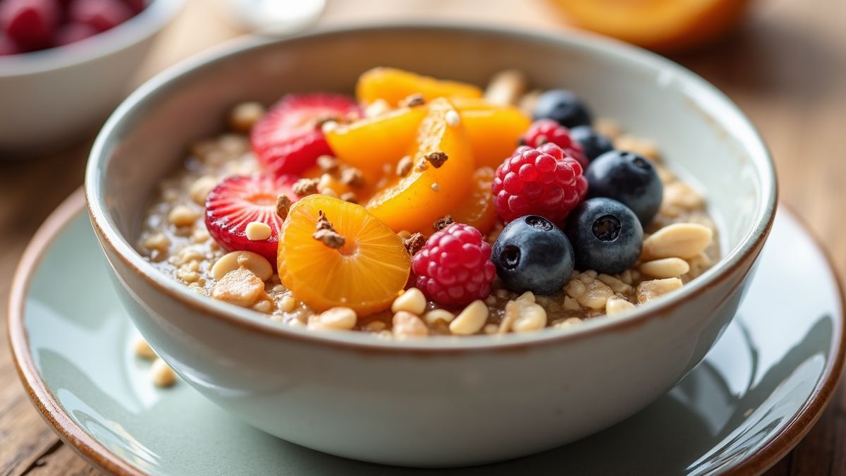 Een voedzame kom havermout met fruit en noten
