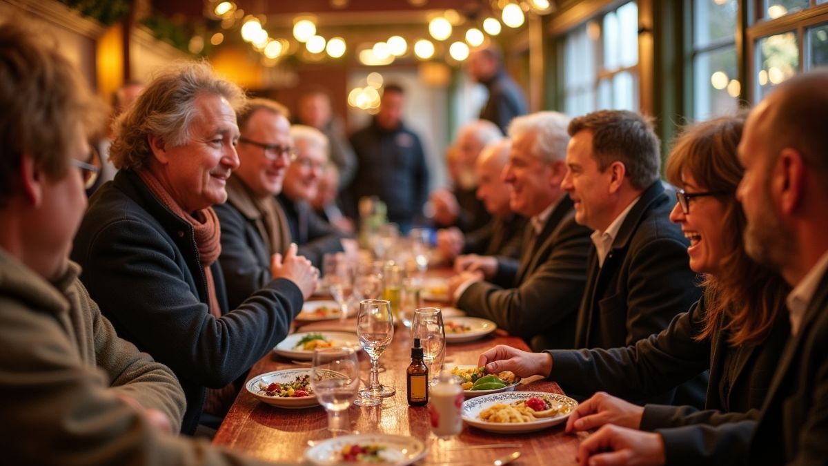 Een vrolijke bijeenkomst met traditionele Guernsey-gerechten.