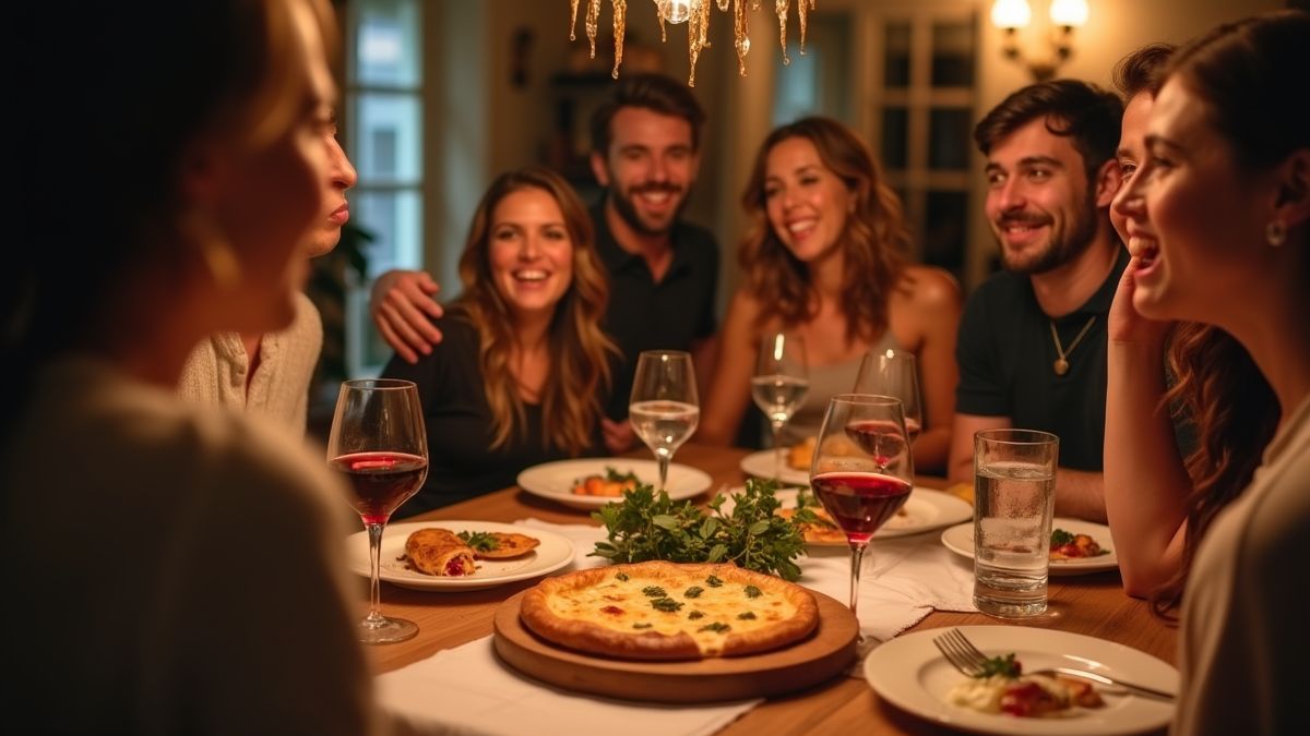 Een warme Georgische bijeenkomst met Khachapuri op tafel.