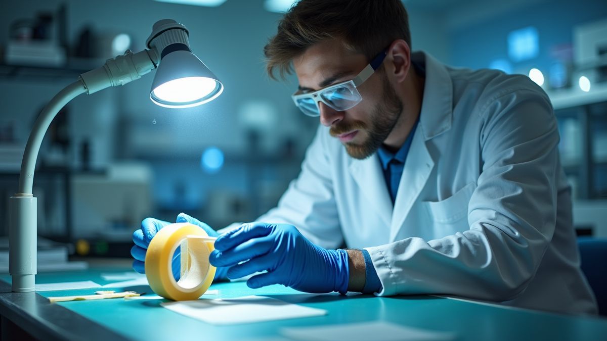 Een wetenschapper die experimenteert met Scotch tape onder vacuümomstandigheden.