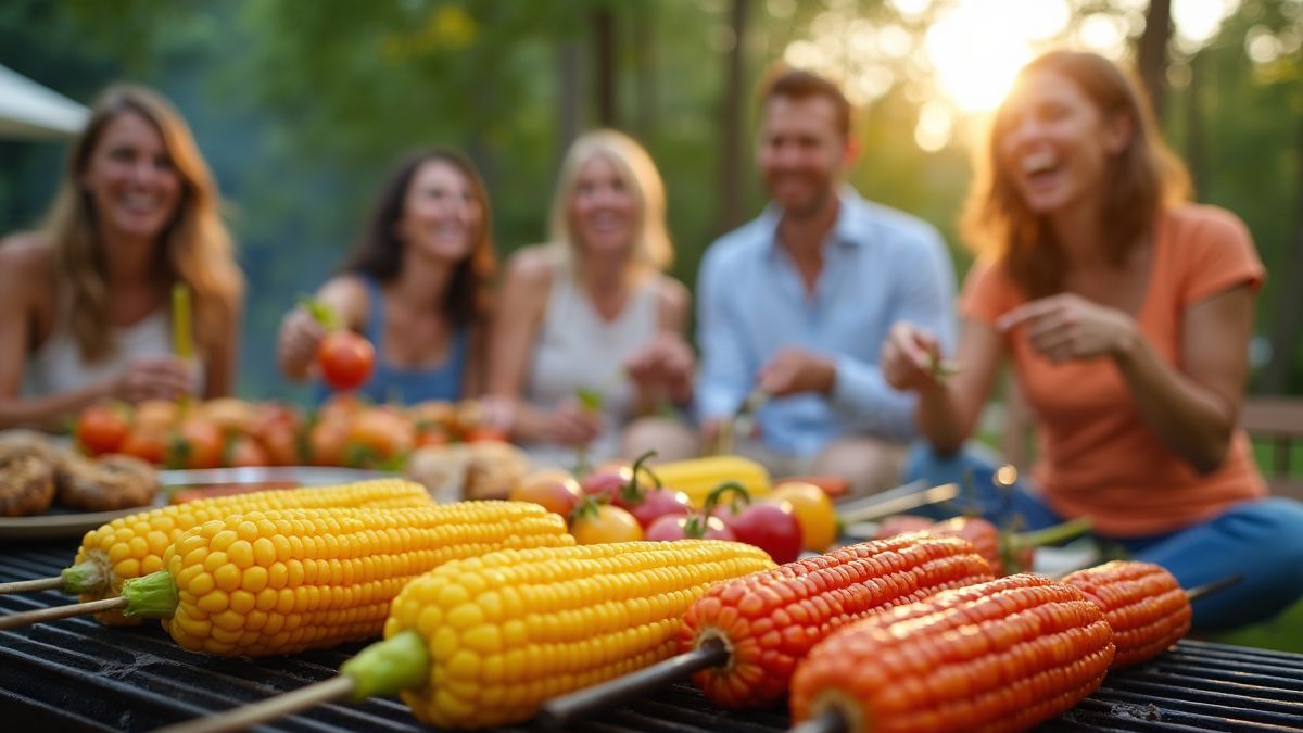 Een zomerse barbecue met maïskolven op de grill