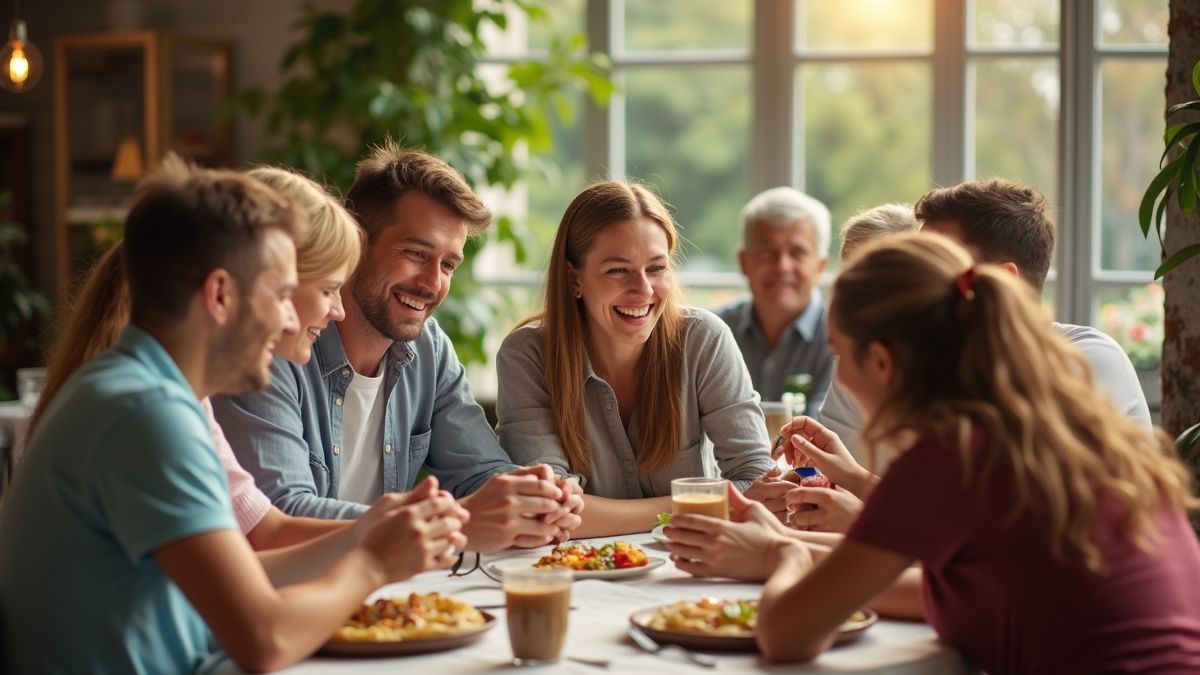 Een zorgzaam gemeenschapsevenement met mensen die delen en interactie hebben