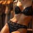 Elegant lingerie set met fijn kant in een luxueuze winkel.