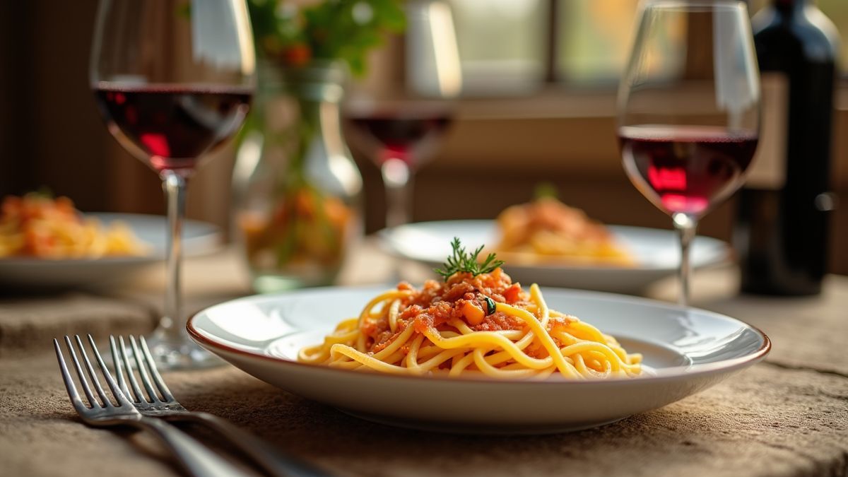 Elegante eettafel met carbonara